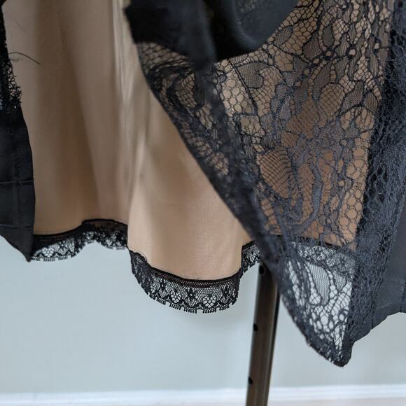 Lace Midi Dress 12 Black Tan Y2K Babydoll Illusion Glam Classic Guest Cocktail - Picture 7 of 11